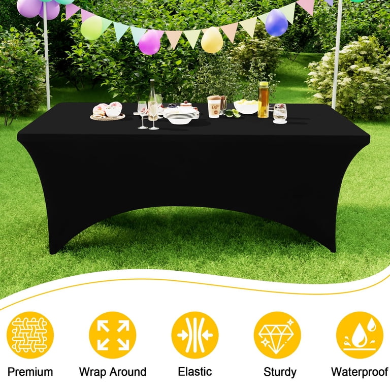 Smiry Stretch Spandex Tablecloth, 6FT, Black, 2-Pack photo 3