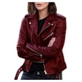 thumbnail image 1 of Chaqueta de piel sintética delgada de mujer de moda sólida y vintage., 1 of 3