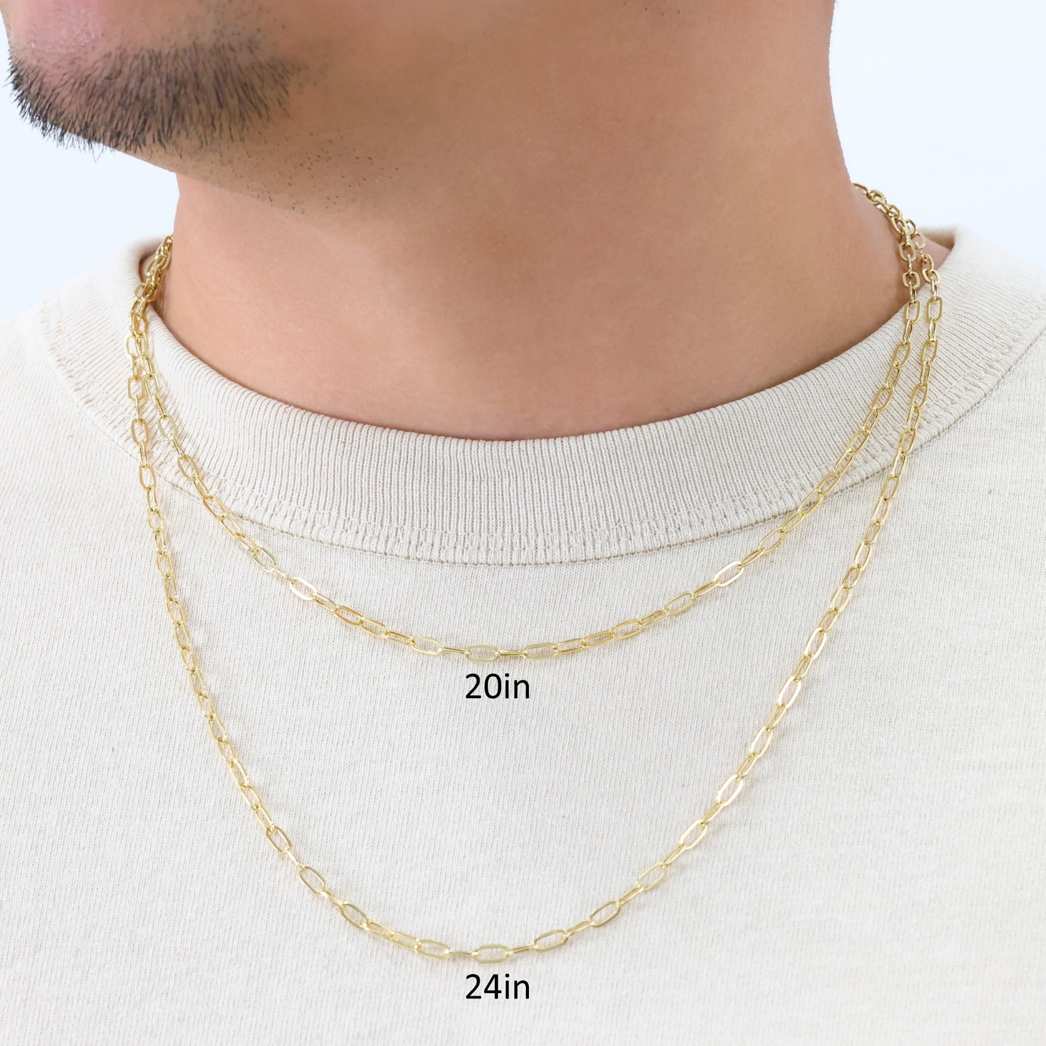 Nuragold 10k Real Yellow Gold Paperclip 3mm Elongated Cable Link Necklace (16"-24") Dainty Italian Jewelry for Men & Women
