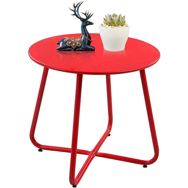 Sunyplay Patio Side Table Small Round Metal Outdoor Weather Resistant End For Yard Balcony Garden Red Com Sunyplay Patio Side Table Small Round, Patio Side Table Metal