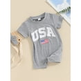 thumbnail image 4 of Aojekbee 4th of July Baby Rompers Infant Girls Boys Fuzzy Letter Flag Embroidery Crew Neck Short Sleeve Bodysuits Summer Jumpsuits, 4 of 10