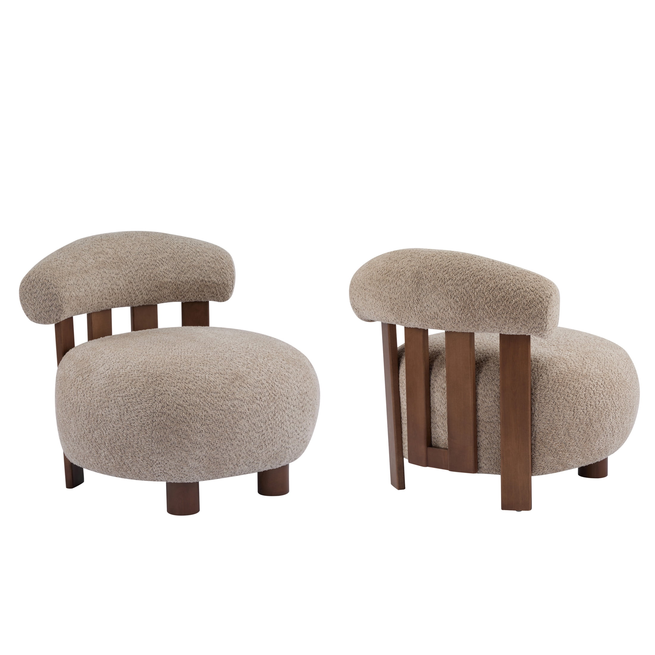 Christopher Knight Home Modern Boucle Slipper Accent Chair with Upholstered Plush Seat, Wood Legs, Light Brown, Set of 2