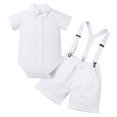 thumbnail image 2 of IBTOM CASTLE Baptism Outfits for Boys Infant Baby Gentleman Formal Suit Bowtie + Romper + Suspender + Pants 4PCS Birthday Wedding Tuxedo Outfit Cake Smash Christening Clothes, 2 of 7