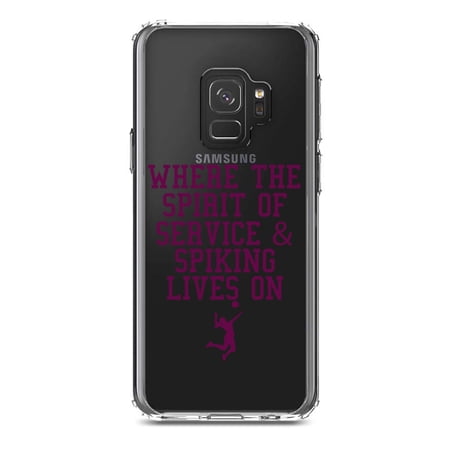 DistinctInk Clear Shockproof Hybrid Case for Samsung Galaxy S9 (5.8 Screen) - TPU Bumper Acrylic Back Tempered Glass Screen Protector - Spirit of Service & Spiking Lives On Tennis