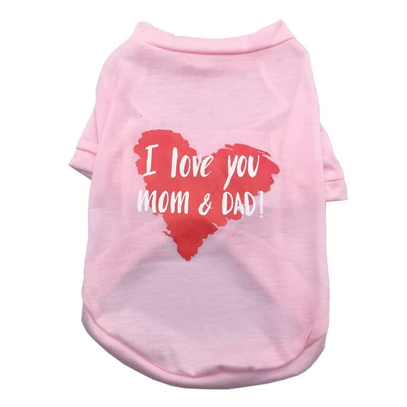 Pet T-shirt Round Neck Comfortable Polyester Cotton Love Mom Dad Print Dog Puppy Sweatshirt for Summer