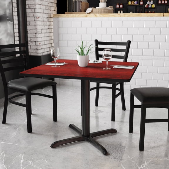 BizChair 36'' Square Mahogany Laminate Table Top with 30'' x 30'' Table Height Base