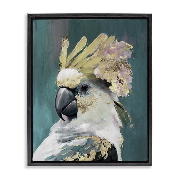 Stupell Industries Cockatoo with Gold Accents Animals Painting Black Floater Framed Canvas Art Print Wall Art, 17 x 21