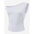 thumbnail image 2 of Women One Shoulder Ruched Crop Tank Tops Casual Off The Shoulder Twist Strap Summer Tanks Tops Going Out Crop Shirts, 2 of 5