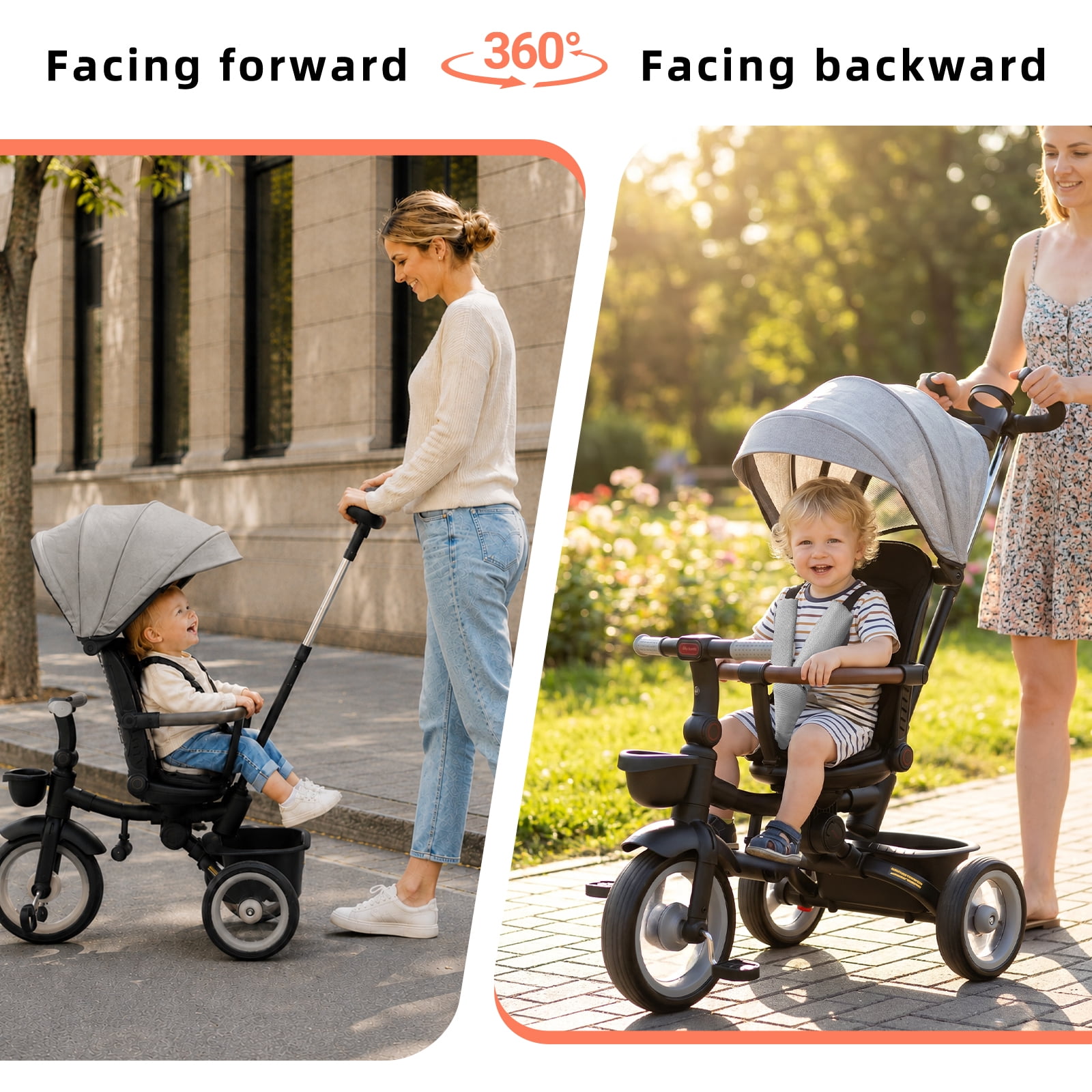KORIMEFA 7‑in‑1 Foldable Kids Tricycle, Convertible Stroll Trike