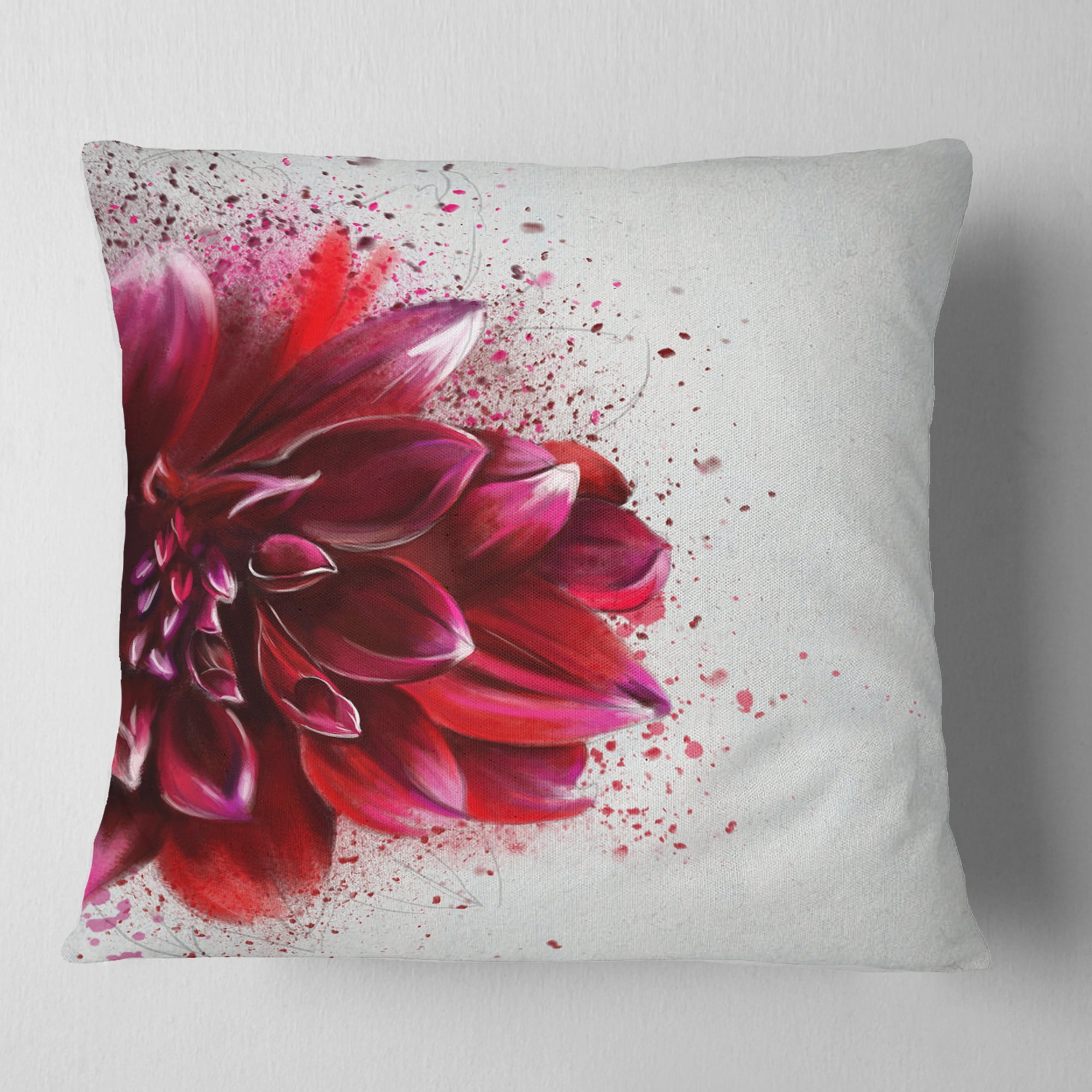 Designart Dark Red Watercolor Rose Flower - Floral Throw Pillow - 18x18