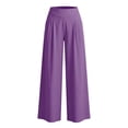 thumbnail image 5 of Palazzo Pants for Women Dqueduo Women's Casual Solid Color Pleated Elastic Waist Pocketed Linen-Look Straight Leg Pants, 8 Colors Purple S, 5 of 9