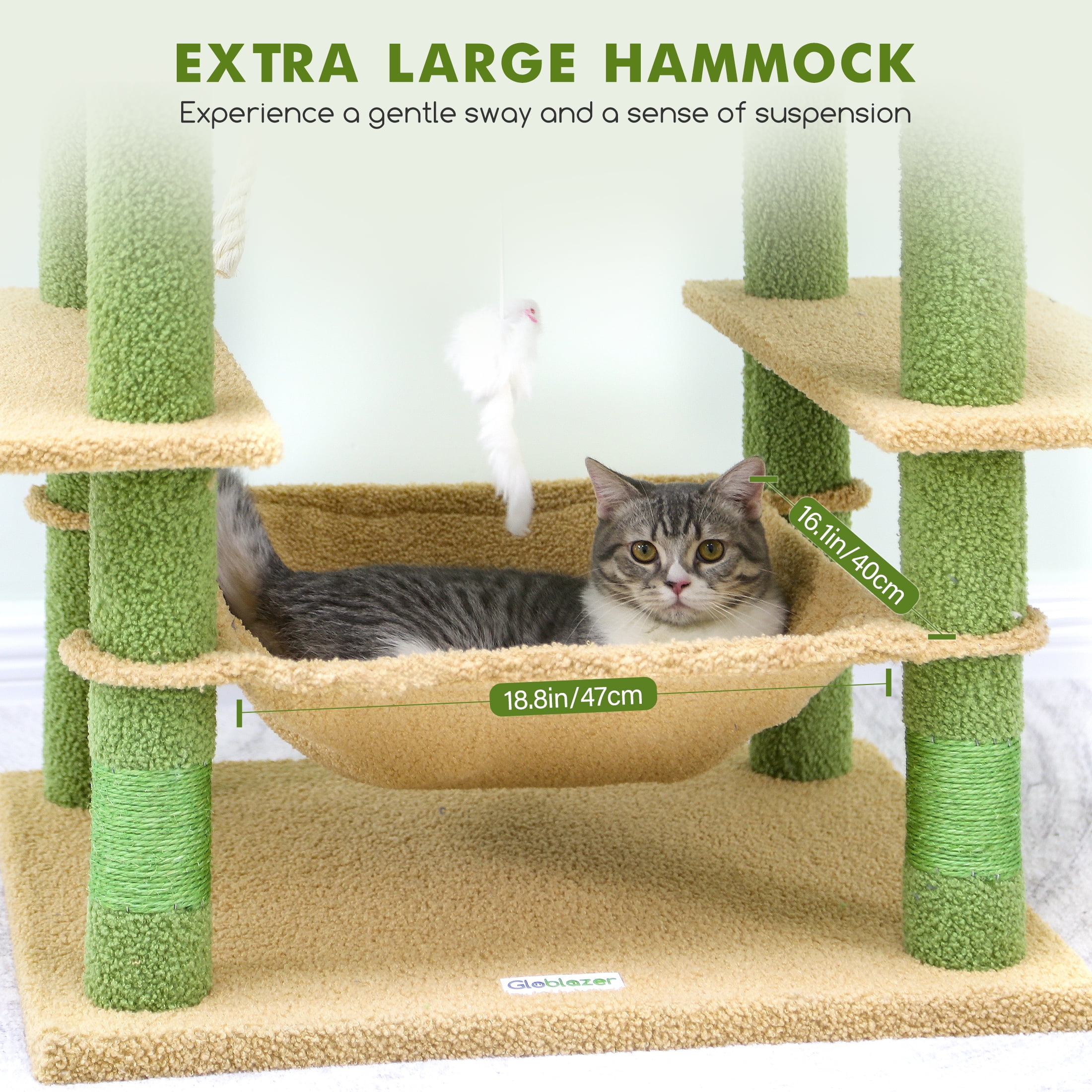CT77F Cactus Cat Tree Tower | 76" Extra Tall Multi-Level Cat Castle with Cozy Condos, Perches, and Interactive Toys for Large Cats | Ideal for Climbing and Scratching