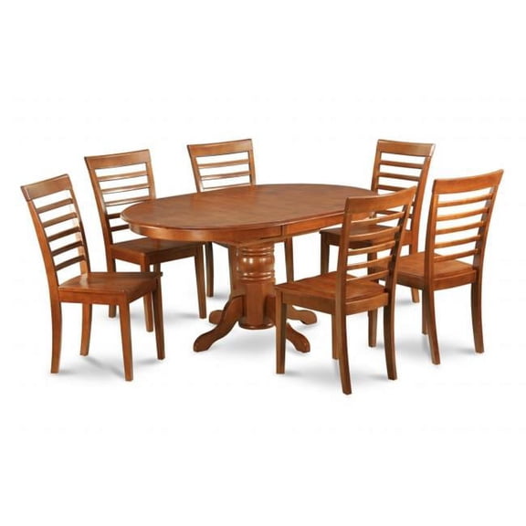 Dining Set - Table With Chairs-Finish:Saddle Brown,Number of Items:7,Shape:Oval,Style:Wood Seat