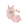 thumbnail image 1 of SUNSIOM Newborn Girl Summer Outfits Waffle Flower Embroidered Sleeveless Romper Ruffles Shorts Headband Set, 1 of 7