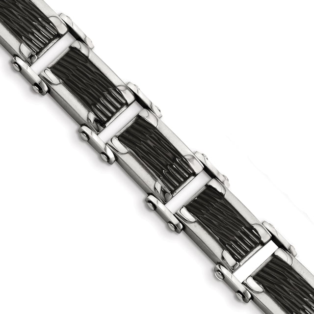 Stainless Steel Black Plated 9 Inch Link Bracelet Contemporary