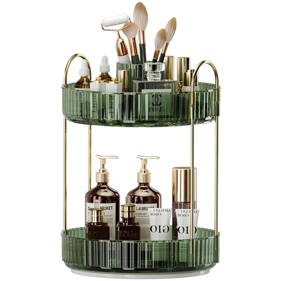 Organizador de maquillaje giratorio 360, almacenamiento de maquillaje para el cuidado de la piel de gran capacidad, organizadores de perfumes de 2 niveles, organizador de tocador cosmético con soporte