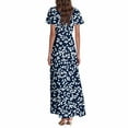 thumbnail image 4 of vigerkar Women's Flowy Chiffon Maxi Dress - Floral Print Beach Cover Up with V-Neck, Ruffle Sleeves for Vacation Dark Blue, 3XL, 4 of 7