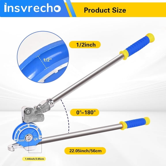 1/2 Inch Heavy Duty Tube Bender - Professional Aluminum Alloy Tubing Tool for Brake Lines,  Lines, Plumbing - Precision Manual Pipe Bending Kit with Angle Guide