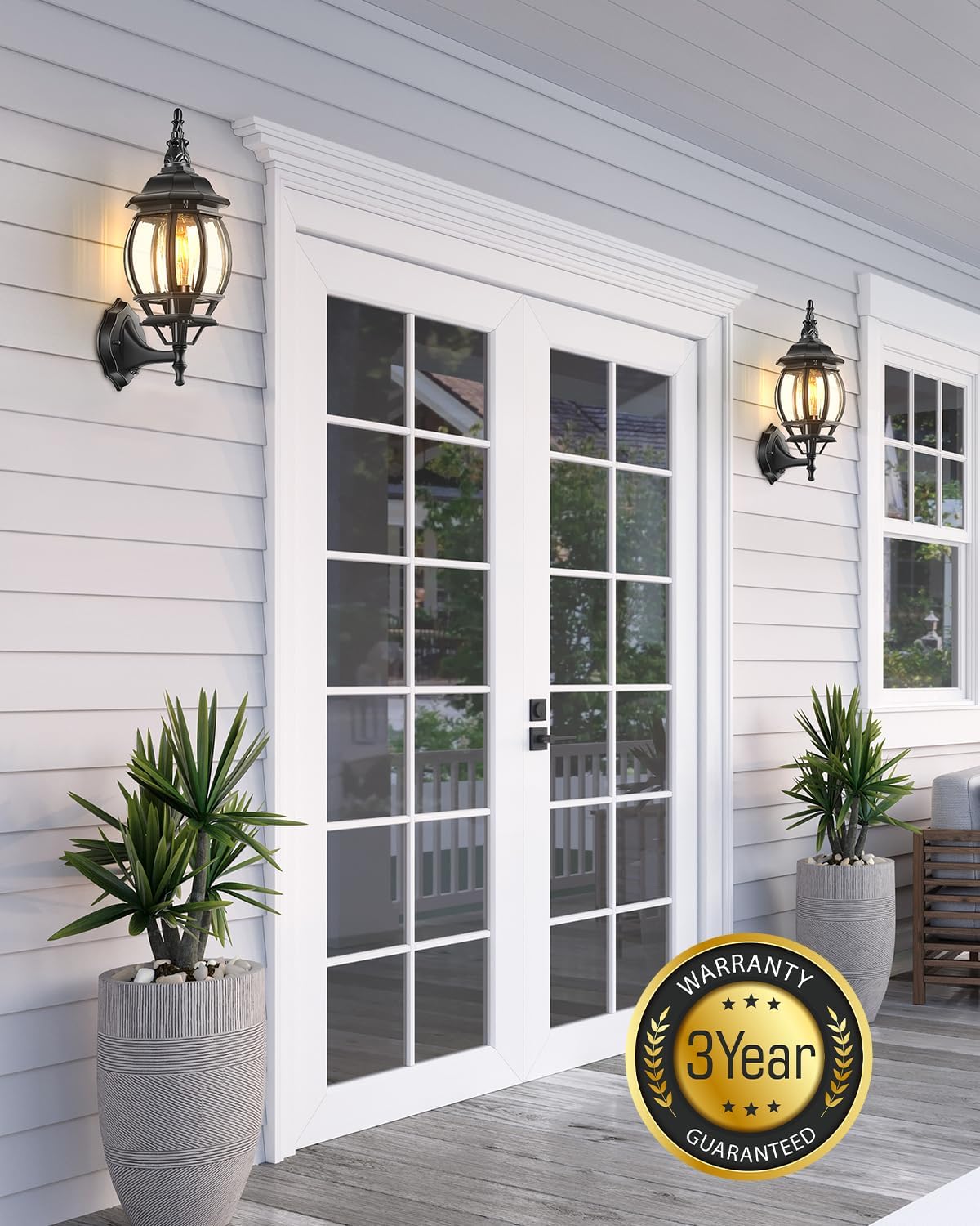 VIANIS Outdoor Garage Lights Wall Mount, Dusk to Dawn LED Outdoor Lighting Wall Lanterns for Porch, Black Exterior Light Fixture, Modern Outdoor Sconce Lights, Waterproof Outside Wall Lamps 2 Packs