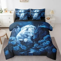 Erosebridal Wolf Dragon Bedding Twin Size, Blue Rose Bedding Sets Twin Size, Magical Animal Decor, Reversible 7 Pieces