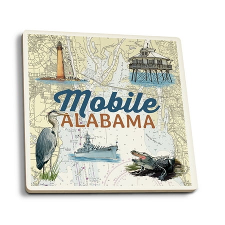 

Mobile Alabama Nautical Chart (Absorbent Ceramic Coasters Set of 4 Matching Images Cork Back Kitchen Table Decor)