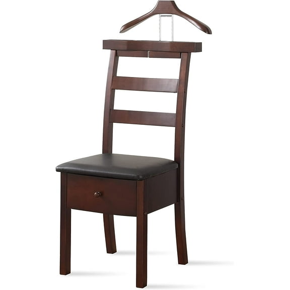 Proman Products Manhatten Chair Valet VL36654 with Drawer, Hanger, Trouser Bar and Tie & Belt Bar, 19"W x 24"D x 43" H, Dark Walnut