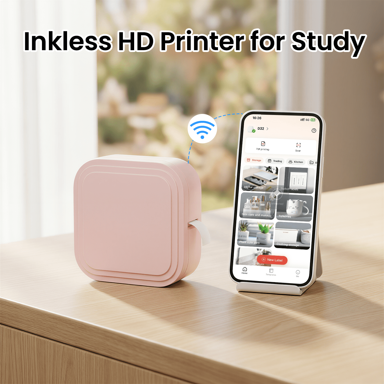 Phomemo Label Maker D32, Thermal Label Printer, Bluetooth Wireless Mini Pocket Smartphone Label Maker Machine with Tape, Compatible with iOS/Android, for Home, Office, and Supermarket (Pink)