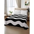 thumbnail image 2 of Black Ripple Full Size Flat Sheet, Wrinkleproof & Fadeproof Cooling Flat Bed Sheet Only, Simple Black White Waves Aesthetics Breathable Soft Bedding Top Sheets 81 x 96 Inches, 2 of 8