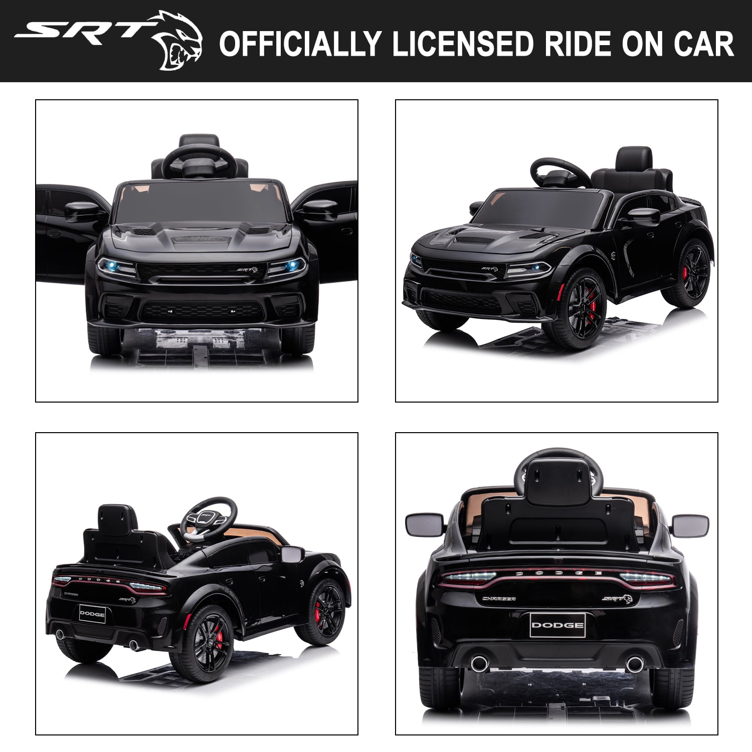 uhomepro Black 12 V Dodge Charger SRT Hellcat Battery Powered Ride on Cars with Remote Control, Bluetooth, LED Light and MP3 Player