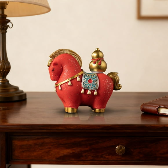 Décor de Bureau Statue de Cheval pour Décoration de la Maison Sculpture Attirant la Fortune et la Richesse "Que la Chance et l'Abondance Arrivent Bientôt" Figurine Symbolique Artisanat en Résine avec Détails Exquis Convient au Salon Bureau Orn