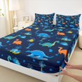 thumbnail image 3 of Homewish Kawaii Navy Dinosaur Full Size Sheets for Kids, Tropic Coconut Tree Bed Sheets, Cartoon Animal Sheet Sets, Luxury Bedroom Decor, 4 Pieces, 3 of 7