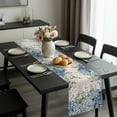 thumbnail image 2 of Blue Flowers Table Runner 108 Inches Long, Green Eucalyptus Floral Country Beige Kitchen Coffee Dining Table Decoration for Home Party Birthday Wedding Home Decor 13x108 Inches, 2 of 8
