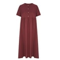 thumbnail image 4 of Breaise Linen Dresses for Women 2024 Casual Cotton Linen Dresses Plus Size Solid Round Neck Short Sleeve Maxi Dresses Loose Button Dresses Long Summer Wine XXL, 4 of 6
