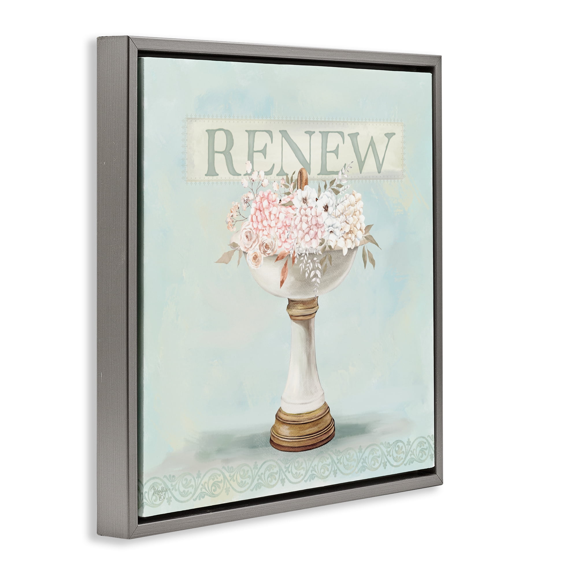 Stupell Industries Renew Floral Sink Gray Framed Floater Canvas Wall Art, design by Mollie B.