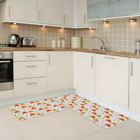 

Kitchen Mats for Floor 2 Piece - Cute Fox With Heart Anti Fatigue Mats for Kitchen Floor Kitchen Rugs Non Slip Washable Mat for Home Kitchen Decor