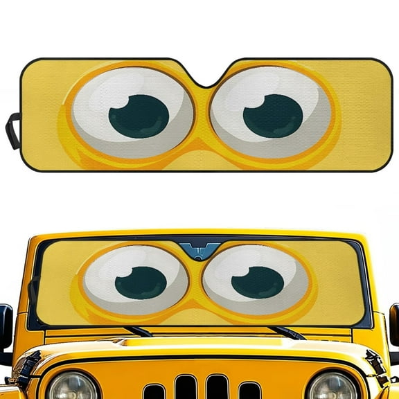 Yuyamidu Cute Eyes Windshield Sun Shade for 2007-2023 Wrangler Rubicon Sahara TJ JK JKU 2 & 4 Door-Blocks UV Rays Sun Visor Keep Your Vehicle Cool