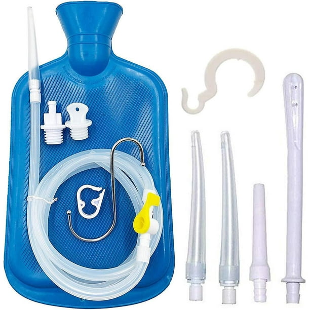 Kit de enema Bolsa de enema de 2 l 5,0 pies. Manguera de silicona larga, 5 puntas reutilizables de varios tamaños, flujo de agua controlado para enemas de limpieza de desintoxicación de colon