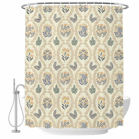 Yellow Flower Pattern Shower Curtain, Waterproof Shower Curtains for Bathroom, Vintage Botanical Floral Simple Yellow Washable Fabric Bathtub Curtain Set Bath Decor with 12 Hooks 72"x78"