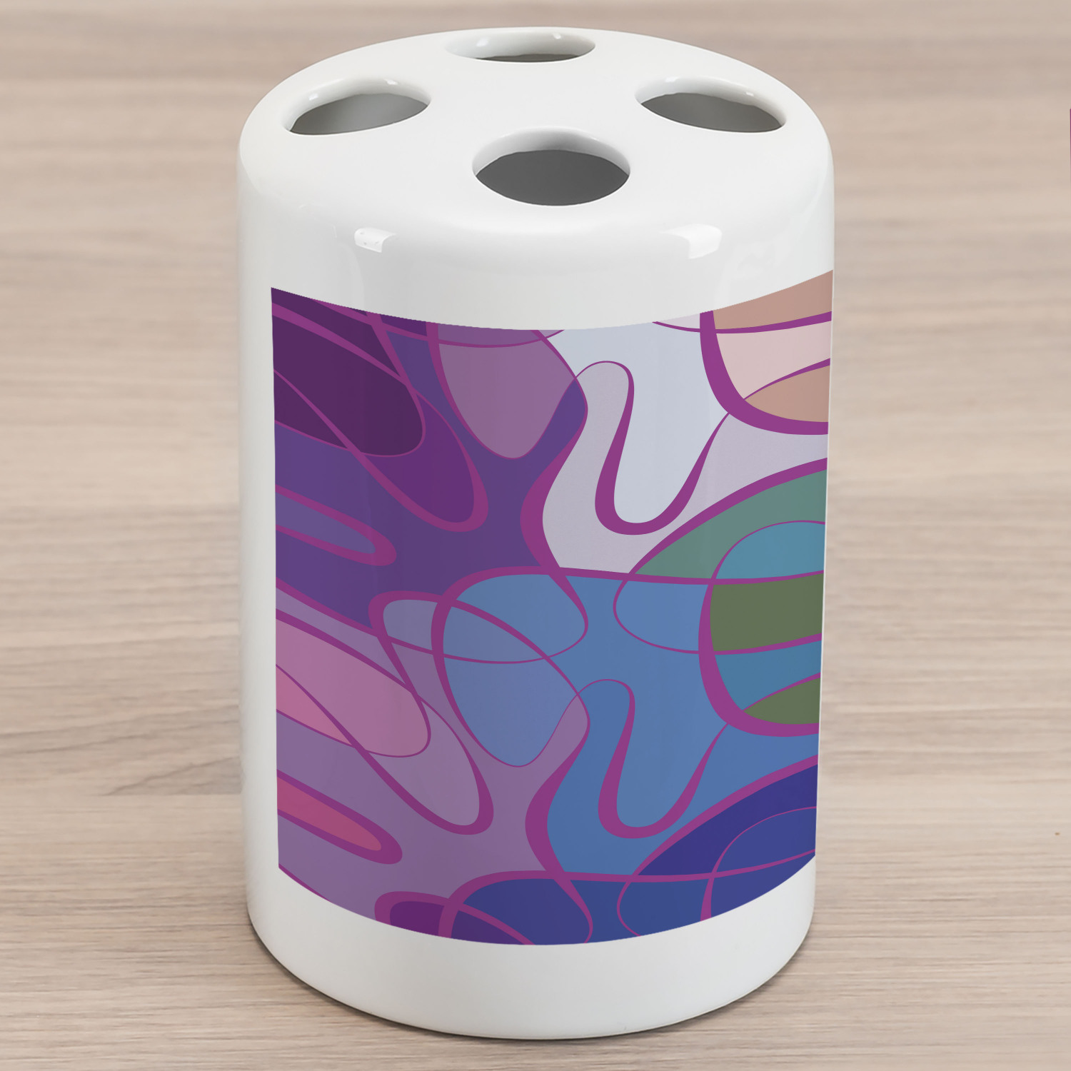 Abstract Ceramic Toothbrush Holder, Motley Wave Pattern with Hand-drawn ...