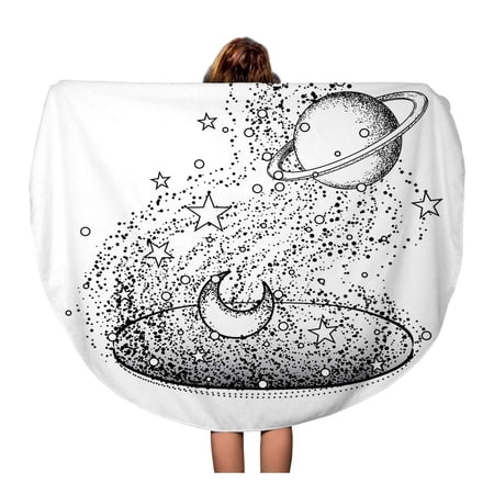 SIDONKU 60 inch Round Beach Towel Blanket Vintage Astronomy Stars Moon Black Hole Ink Aged Medieval Travel Circle Circular Towels Mat Tapestry Beach Throw