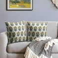 thumbnail image 3 of Navy Blue Yellow Floral Block Print Pillow Covers 18x18 Set of 2 Chinoiserie Flower Leaves Outdoor Decorative Throw Pillows Farmhouse Pillowcases Linen Cushion Case Decor for Home Sofa Couch Bed, 3 of 6