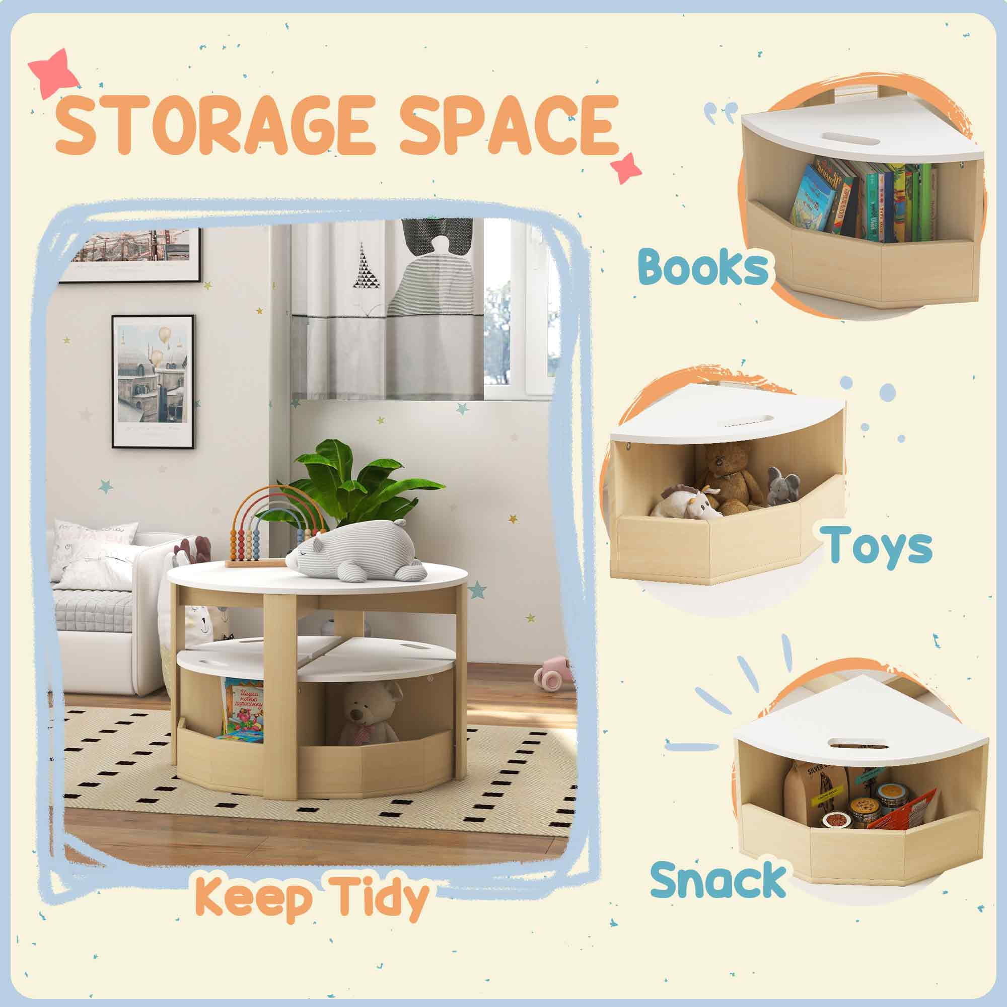Qaba 5 Piece Kids Table and Chairs Set with Storage for Activities, White