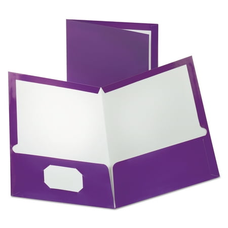 Oxford Two-Pocket Laminated Folder  100-Sheet Capacity  11 x 8.5  Metallic Purple  25/Box