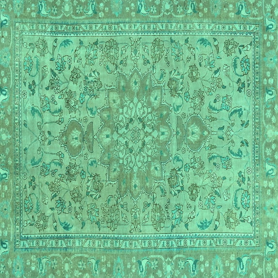 Ahgly Company Indoor Square Abstract Turquoise Blue Modern Area Rugs, 7' Square