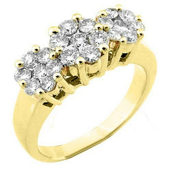 14k Yellow Gold 1.25 Carats Past Present Future Flower Diamond Ring