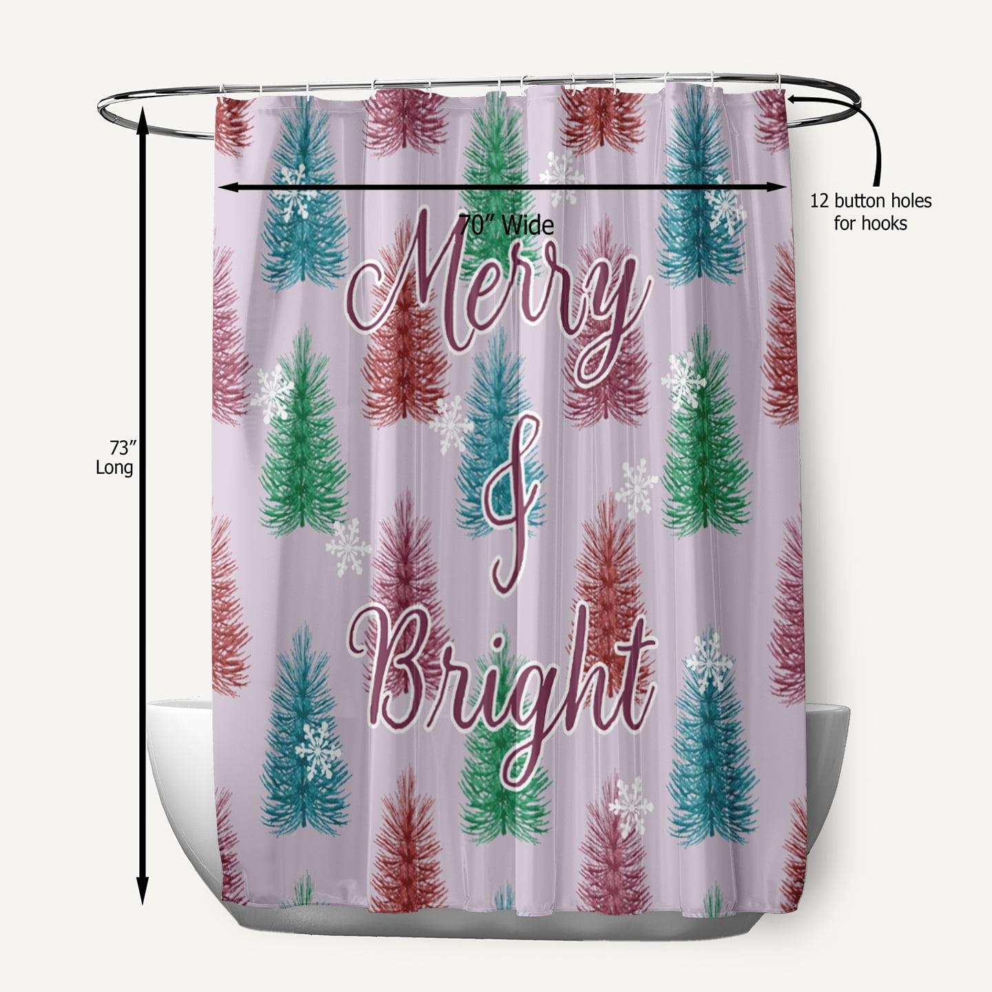 Simply Daisy 70" W x 73" L Merry and Bright Polyester Shower Curtain, Light Purple [1 Ct]