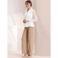 thumbnail image 4 of Blusa con cuello en V para mujer, cuello de solapa, panel de malla, manga farol, elegante camisa de trabajo de oficina blanco L, 4 of 6