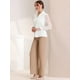 thumbnail image 4 of Blusa con cuello en V para mujer, cuello de solapa, panel de malla, manga farol, elegante camisa de trabajo de oficina blanco XL, 4 of 6