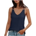 thumbnail image 2 of HOMBOM Summer Tops for Women Tank Tops Cotton Linen V Neck Navy Backless Sleeveless Loose Womens Blouse, 2 of 6