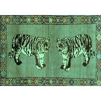 Ahgly Company Machine Washable Indoor Rectangle Persian Turquoise Blue Traditional Area Rugs, 5' x 7'